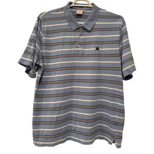 Brooks Brothers Blue White Black Stripe Polo Shirt Short‎ Sleeve Cotton 2XL